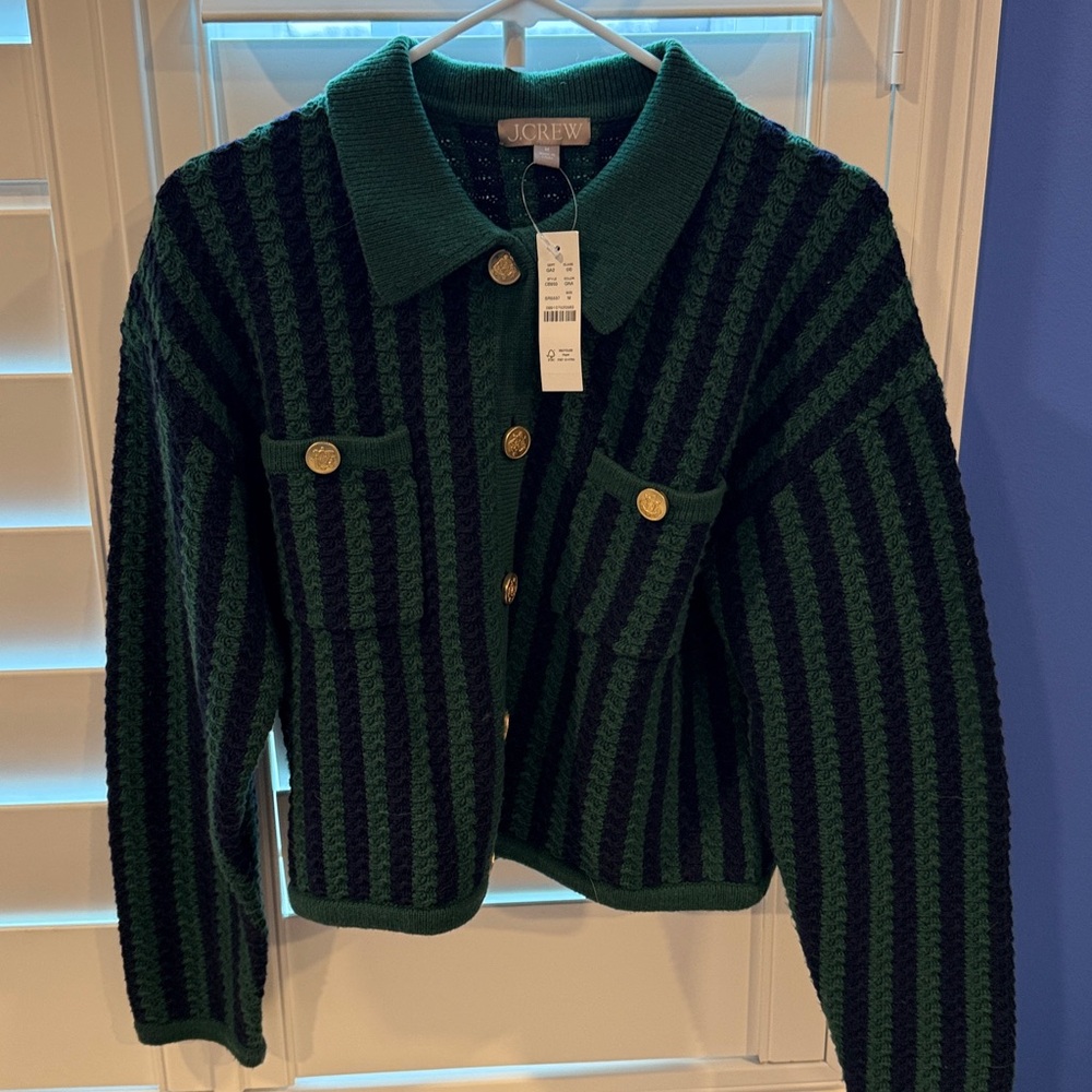 J. Crew Green and Navy Striped Sweater - Picture 6 of 7